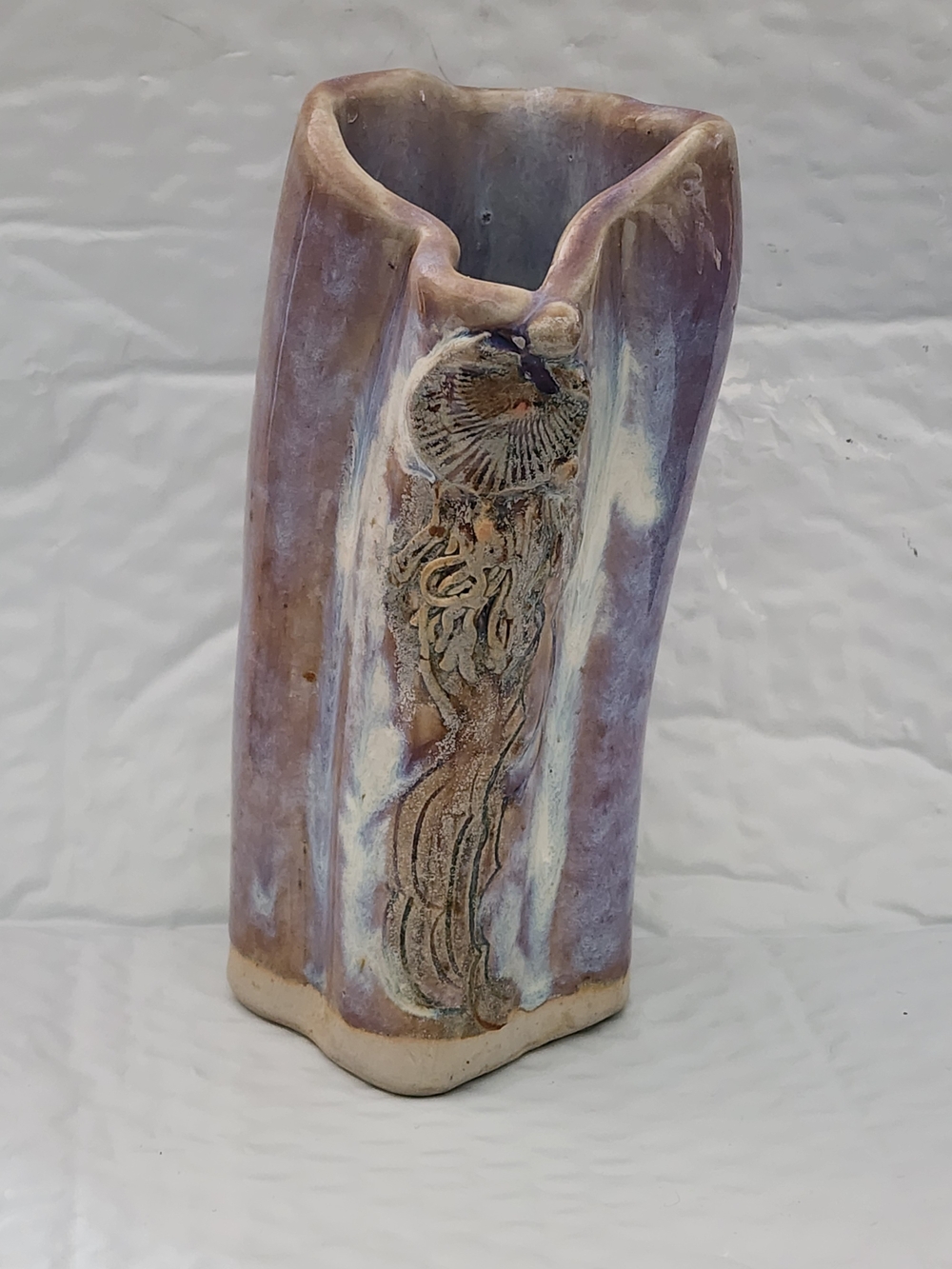 California Studio Glazed Ceramic Lavender and Cream Decorative Vase